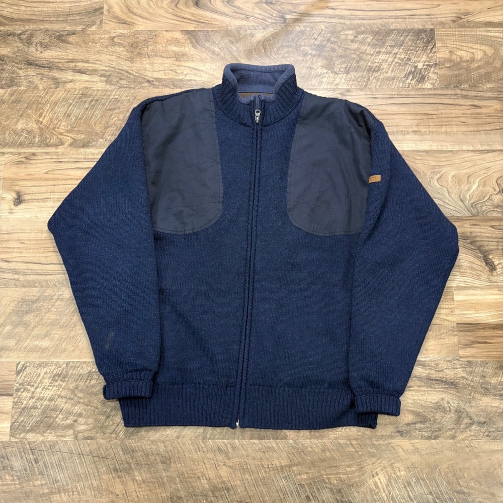 Vintage Y2K Beretta Shooting Sweater Mens Large Blue Quilted Zip Wool Outdoor